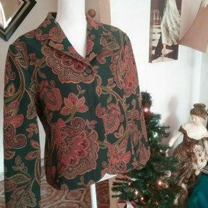 ELLEN FIGG Women Lined Floral Paisley Jacket Blazer - Business Formal - Sz Large